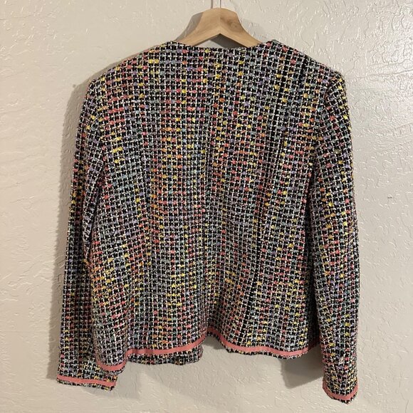 Hillard & Hanson Tweed Bow Accent Plus Size Long Sleeved Pink Piped Pocketed Bla - Picture 10 of 11